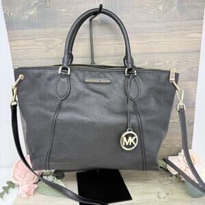 Michael Kors Sierra Large Black Pebbled Leather Satchel Purse Shoulder Bag